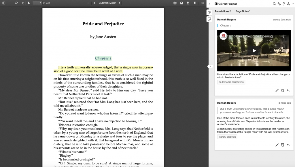 Hypothesis allows students to collaboratively interact with documents
