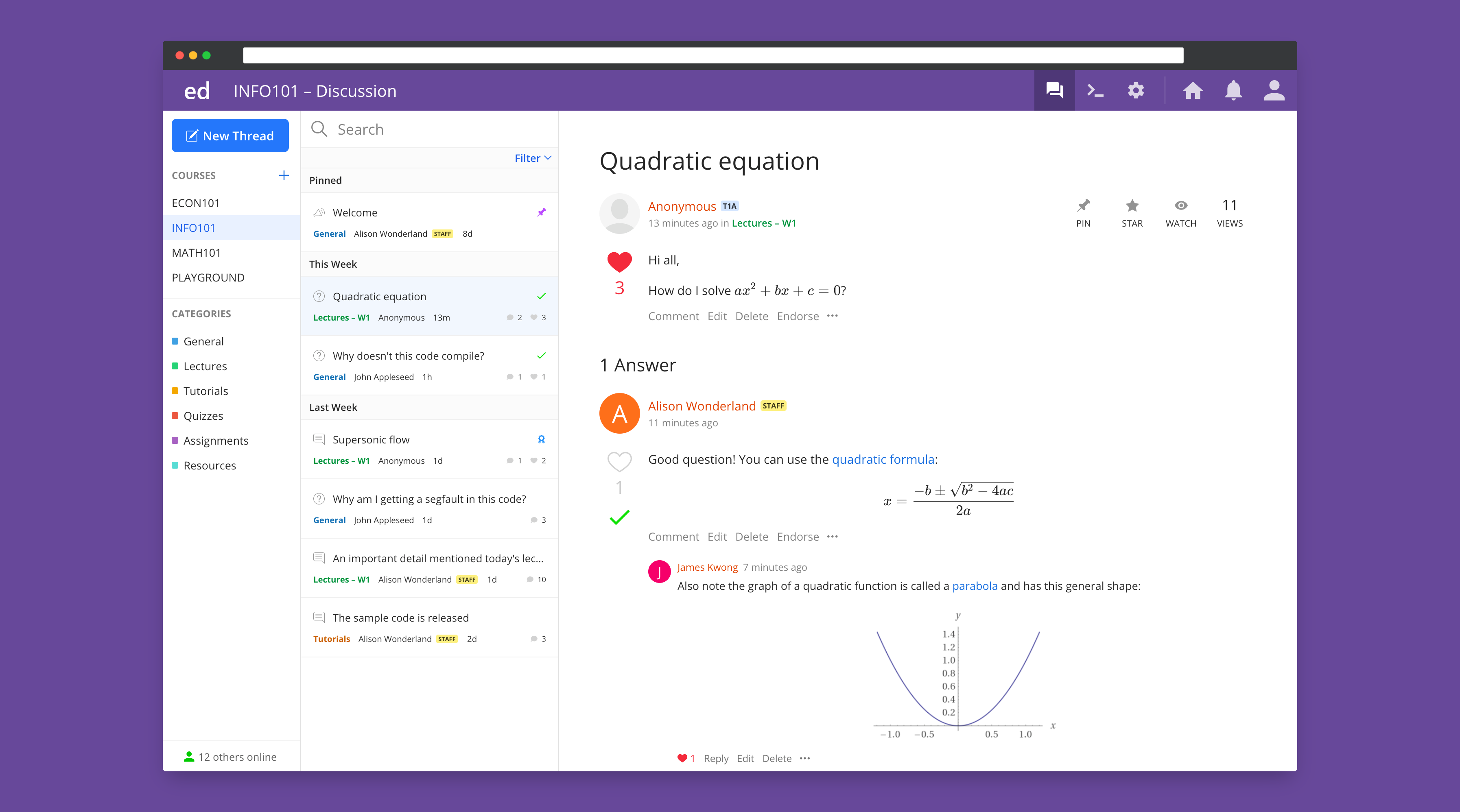 screenshot of Ed Discussions in use