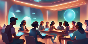 students in a futuristic classroom
