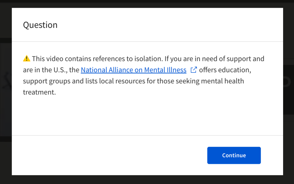 Screenshot of content warning